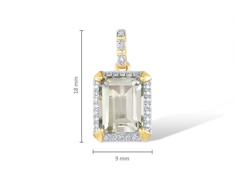 鑽石、綠紫水晶14K黃金吊墜