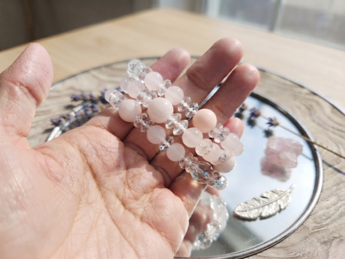 女皇貝粉晶白晶手鍊