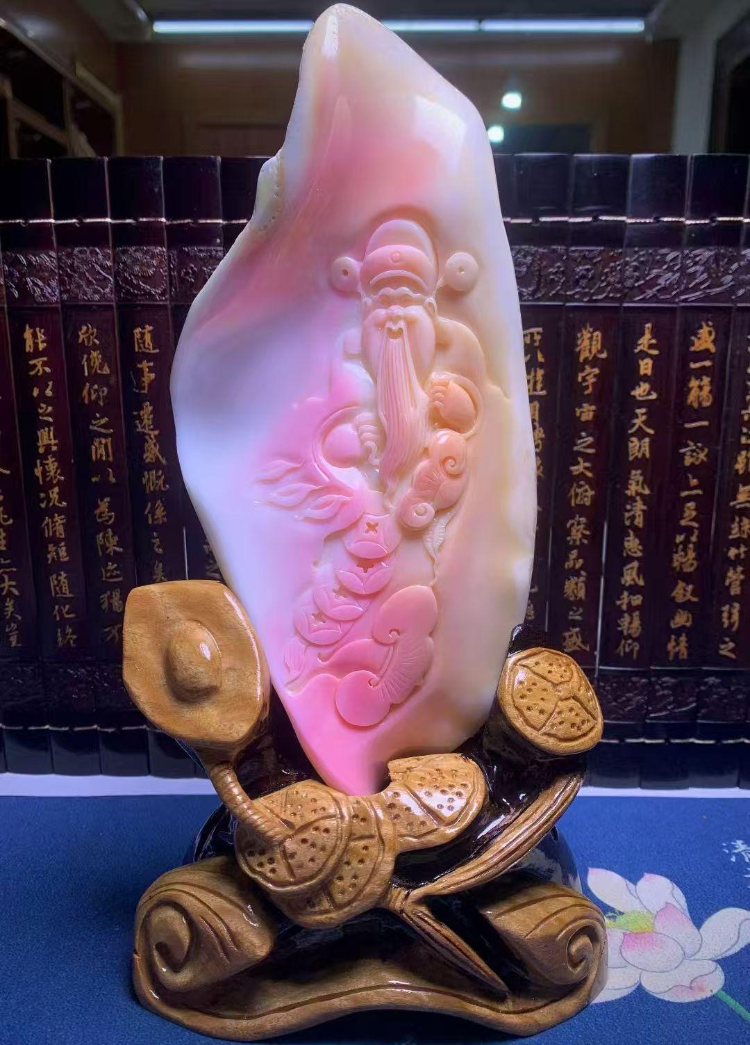天然女王貝手工雕刻擺件【財神爺】