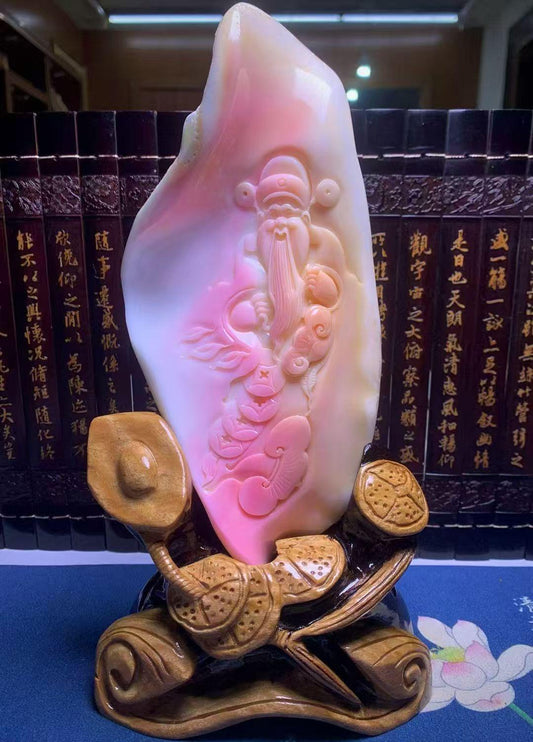 天然女王貝手工雕刻擺件【財神爺】