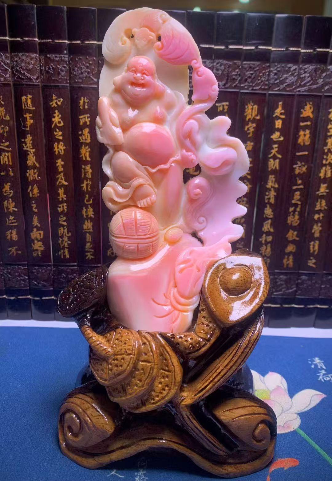 精品天然女王貝手工雕刻擺件【彌勒佛】