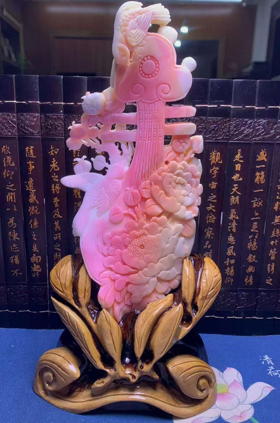 精品天然女王貝擺件【花開富貴】