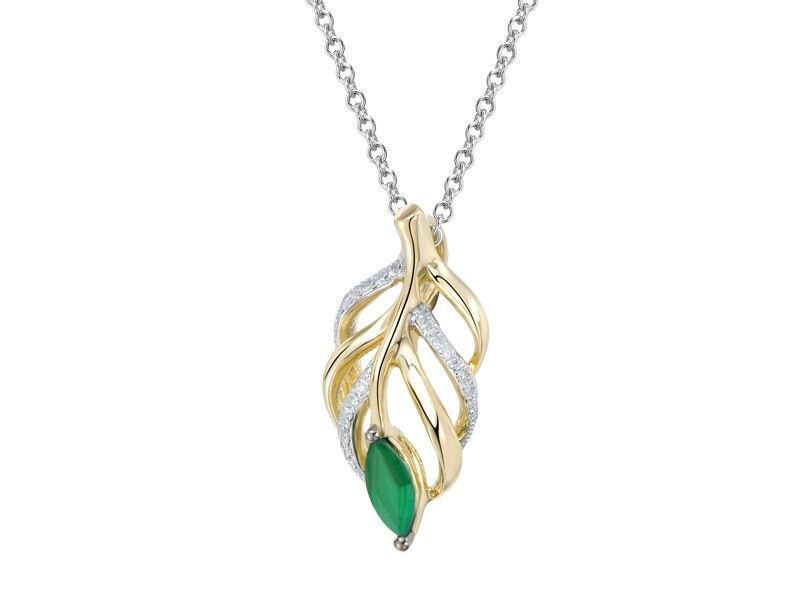 綠寶石、鑽石14K黃金吊墜