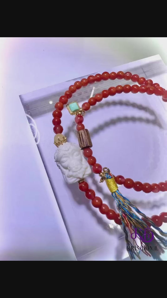 南紅瑪瑙兩圈手串+猛獁象牙扎基拉姆