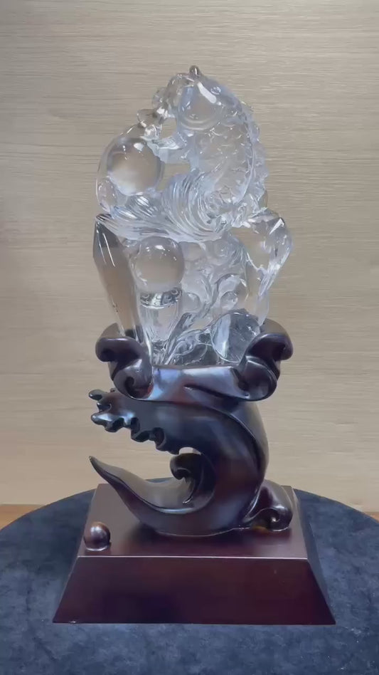 天然白水晶雕刻鯉魚擺件