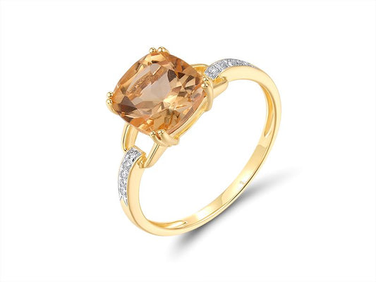 黃水晶、鑽石14K黃金戒指