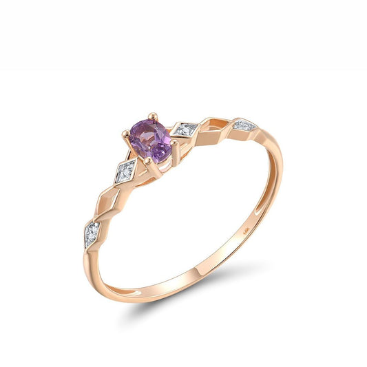 紫水晶、鑽石14K玫瑰金戒指