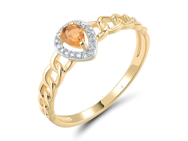 黃水晶、鑽石14K黃金戒指
